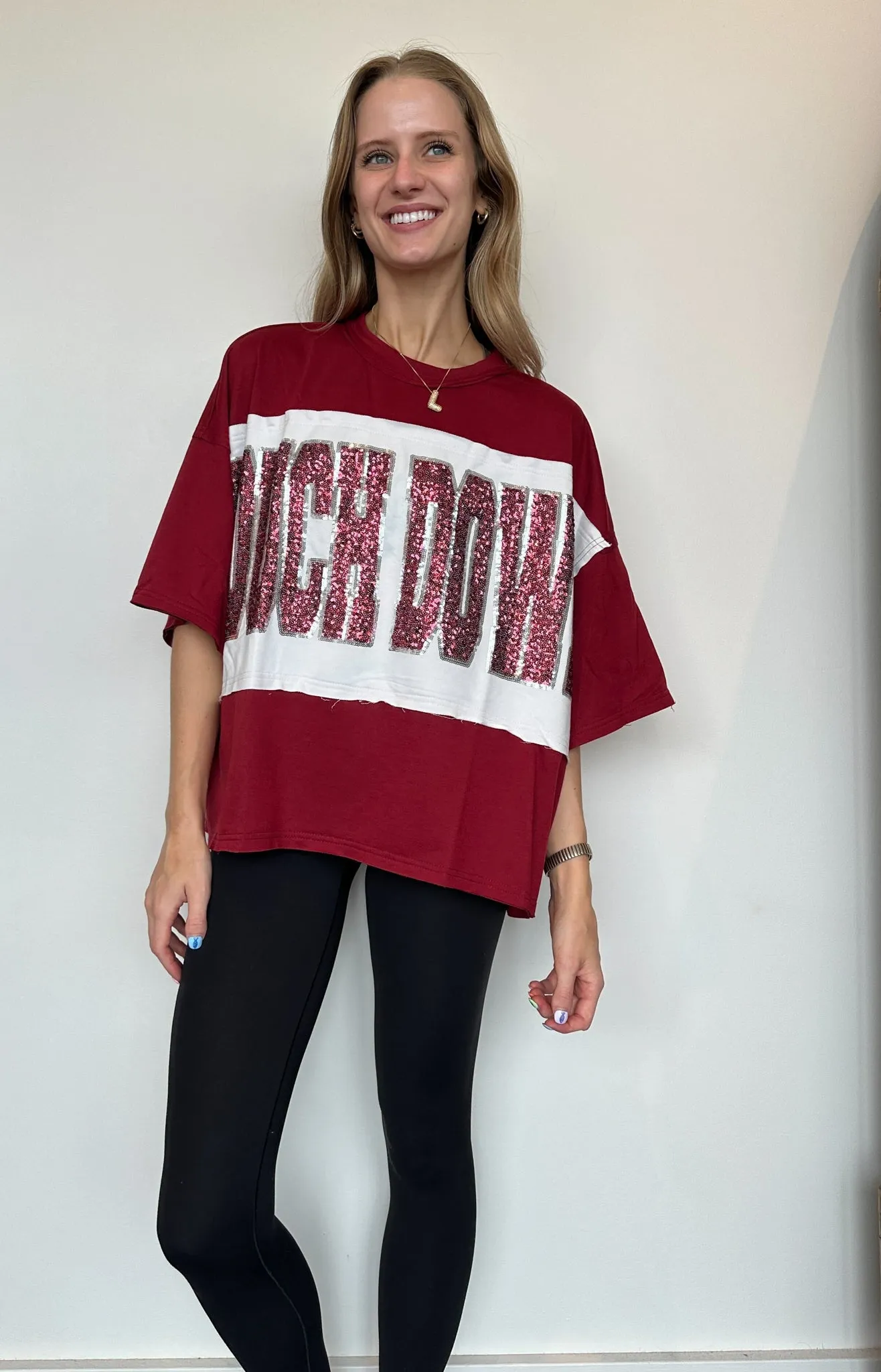 Touchdown Sequin Pullover- Crimson