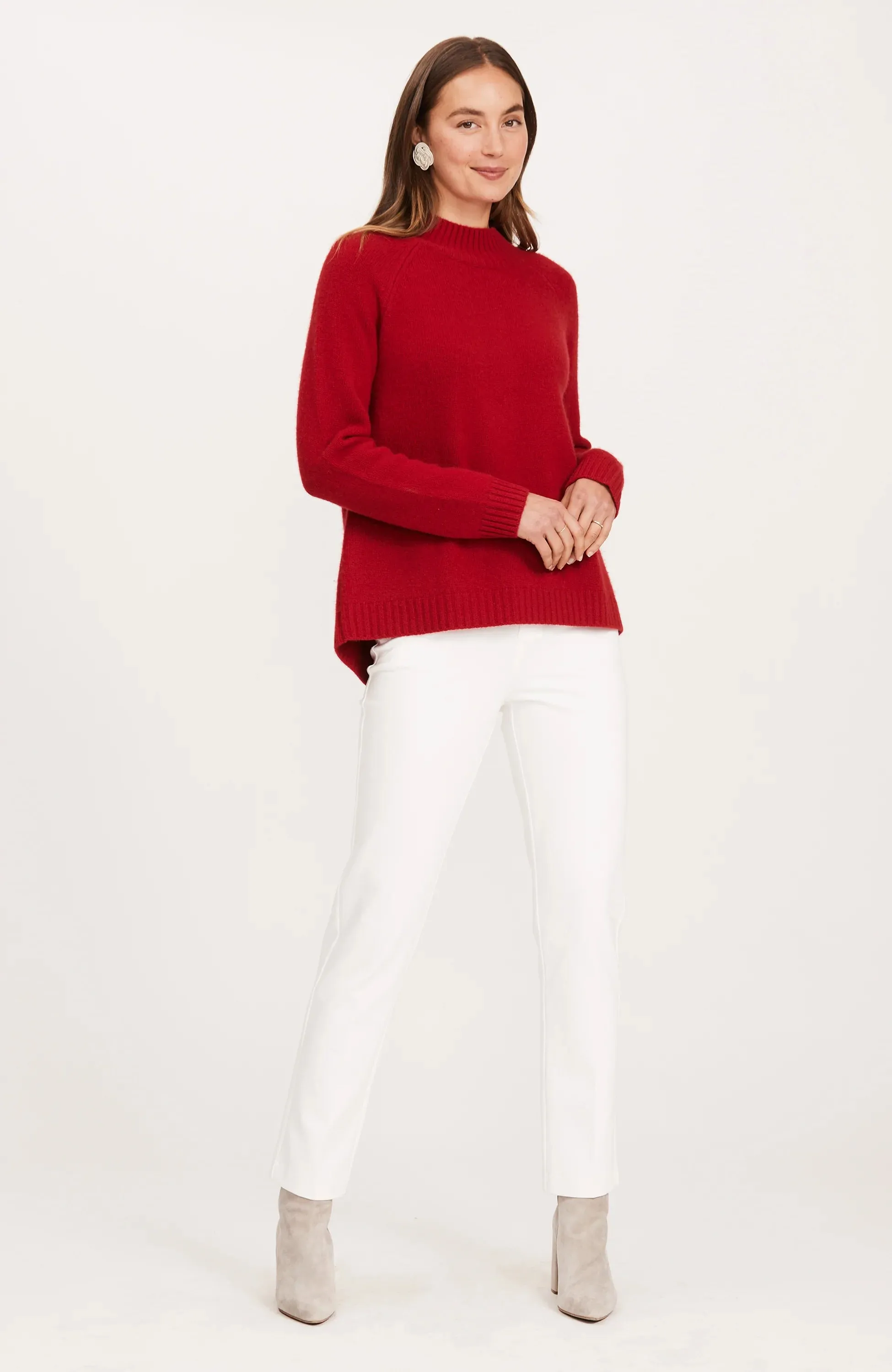 Tyler Boe Cashmere Button Back Sweater Crimson