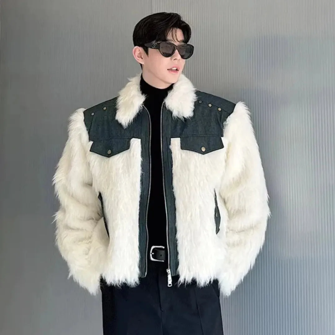 Unisex Luxe Denim & Faux Fur Moto Jacket