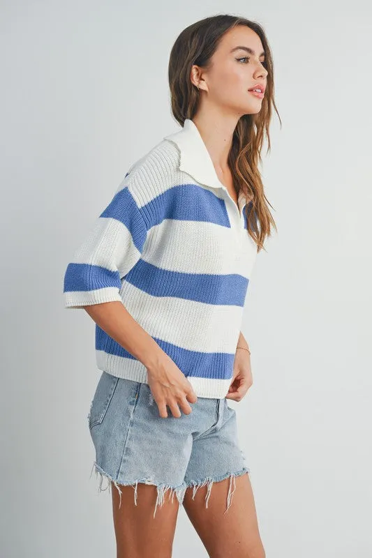 Varsity Blues Striped Collared Sweater