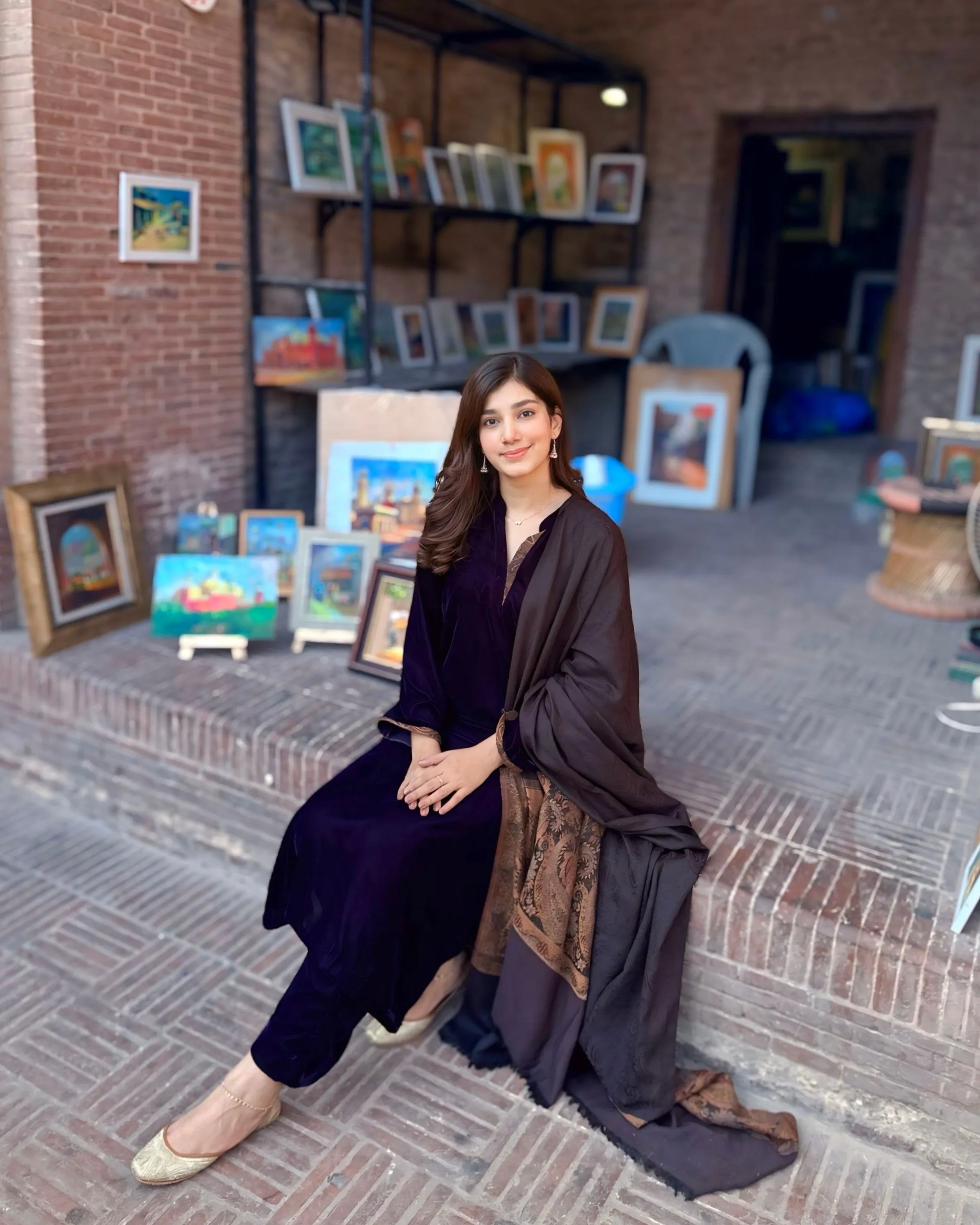 Velvet Purple Dress with Shawl