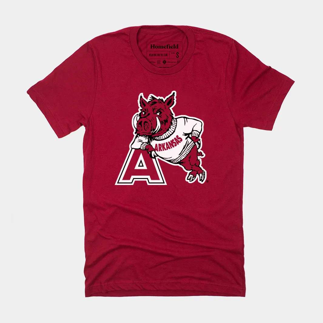 Vintage Arkansas Razorback Leaning Mascot Tee