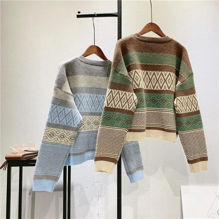 Vintage Geometry Print Women Cardigan Sweaters