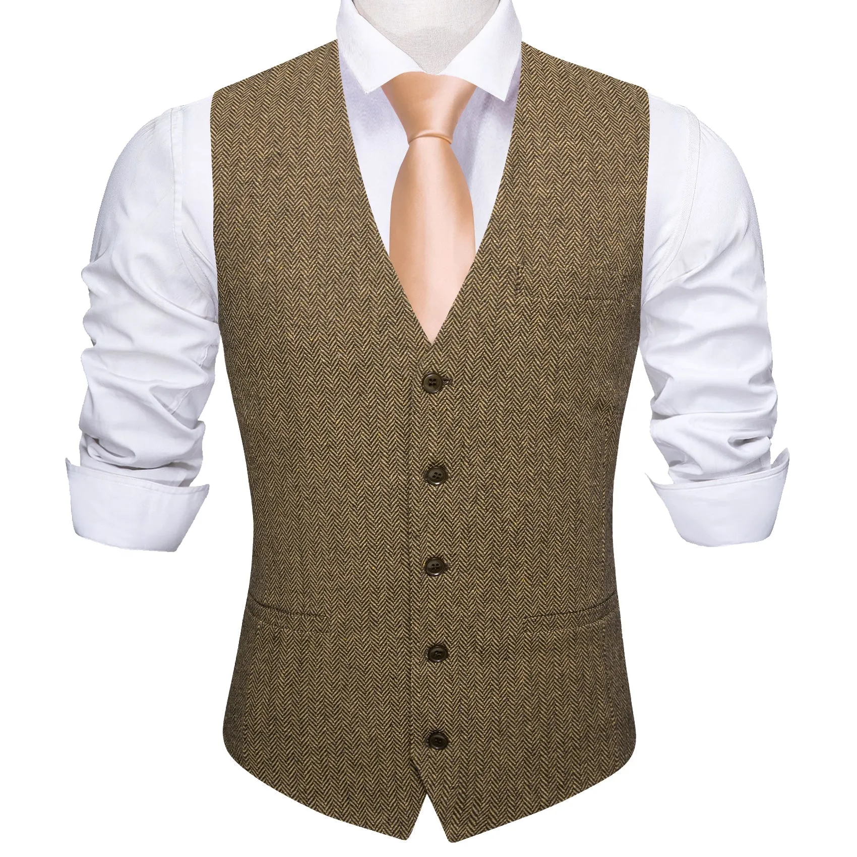 Walnut Brown Solid Jacquard Men's Single Vest