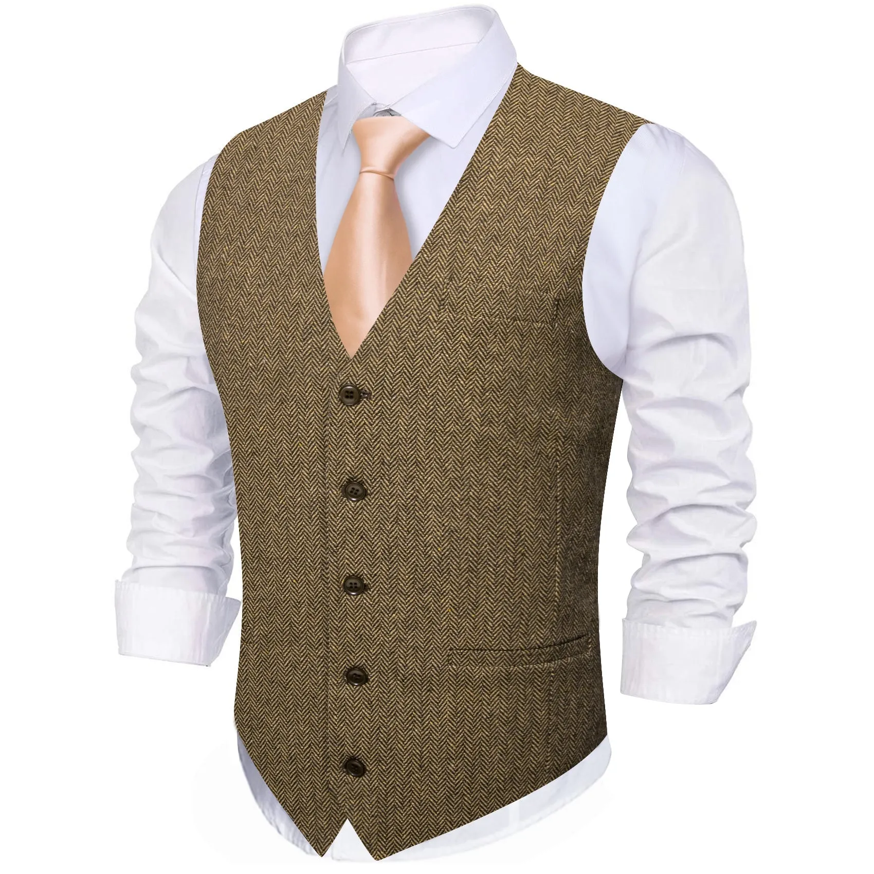 Walnut Brown Solid Jacquard Men's Single Vest