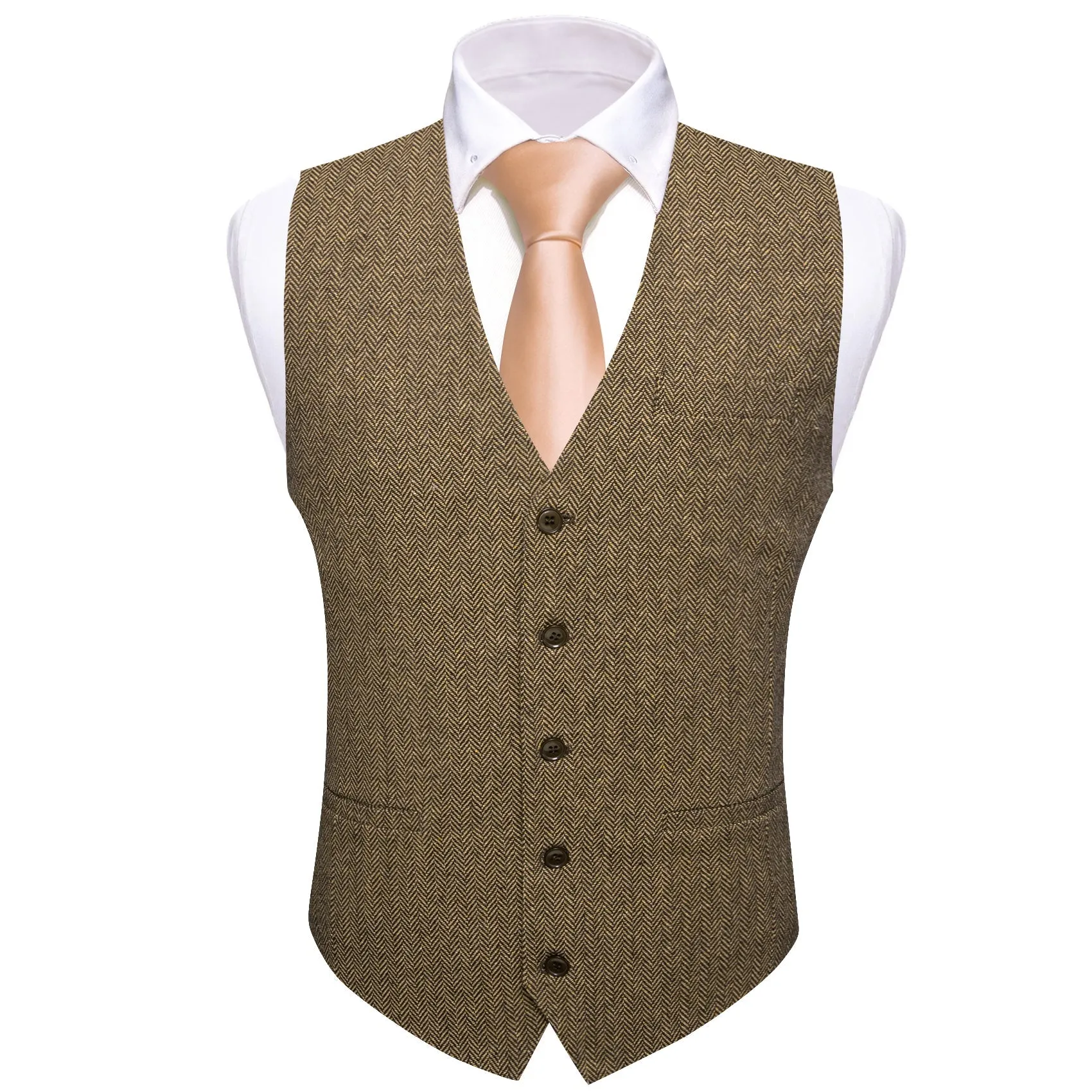 Walnut Brown Solid Jacquard Men's Single Vest