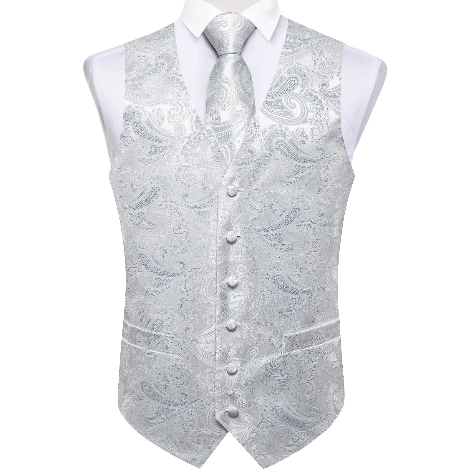 White Paisley Vest for Men Men's Vest Tie Set