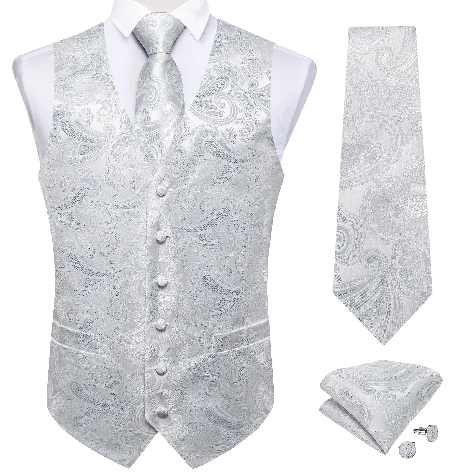 White Paisley Vest for Men Men's Vest Tie Set