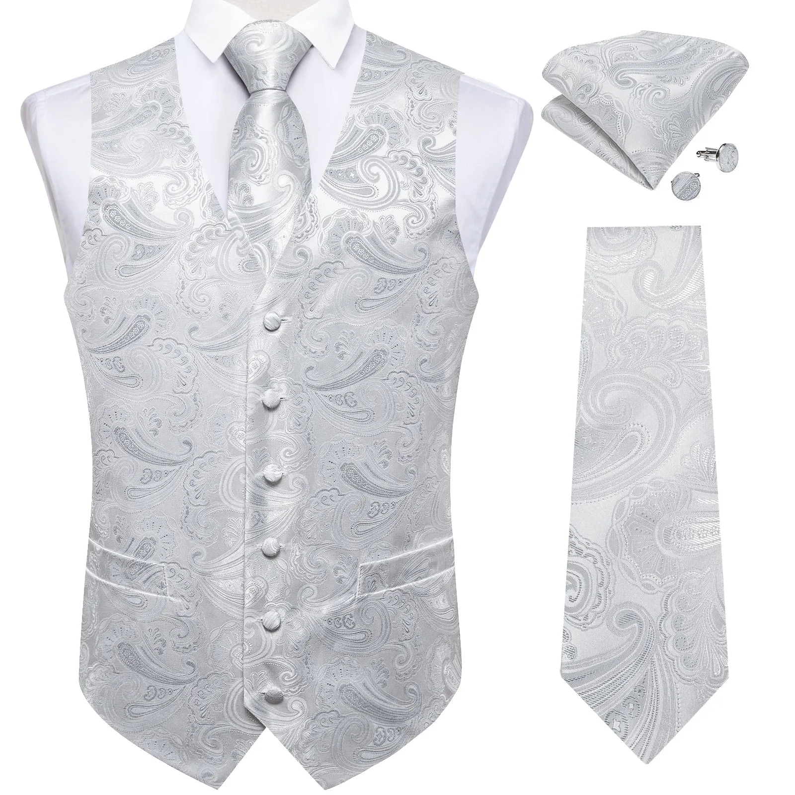 White Paisley Vest for Men Men's Vest Tie Set