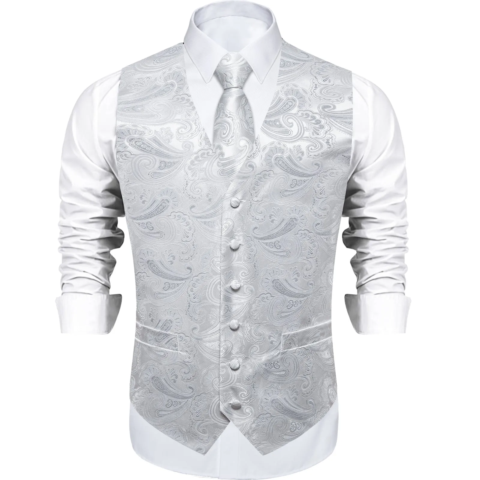 White Paisley Vest for Men Men's Vest Tie Set