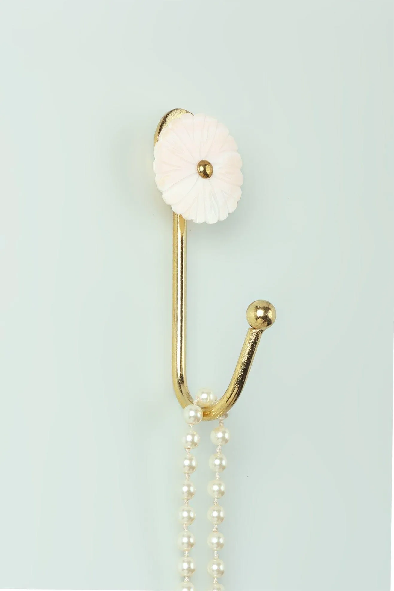 White Pearl Flower Patterned Brass Coat Hooks