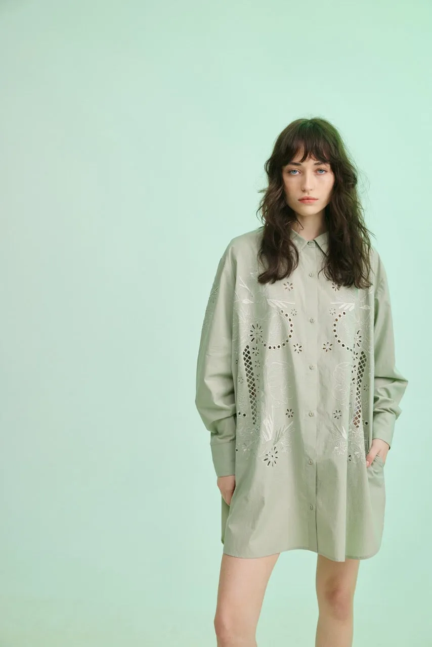 Wild Rose Shirt Dress - Sage