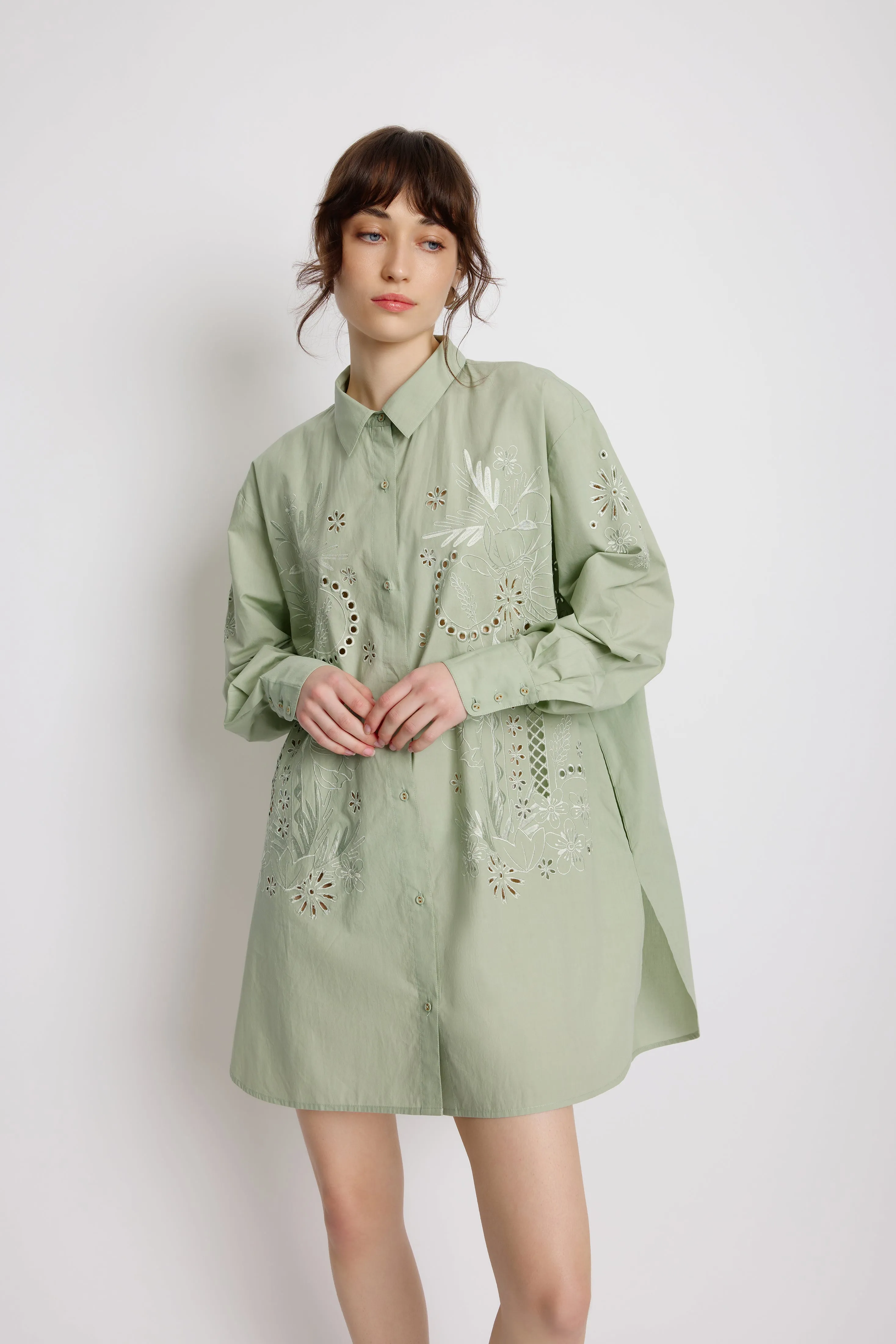 Wild Rose Shirt Dress - Sage