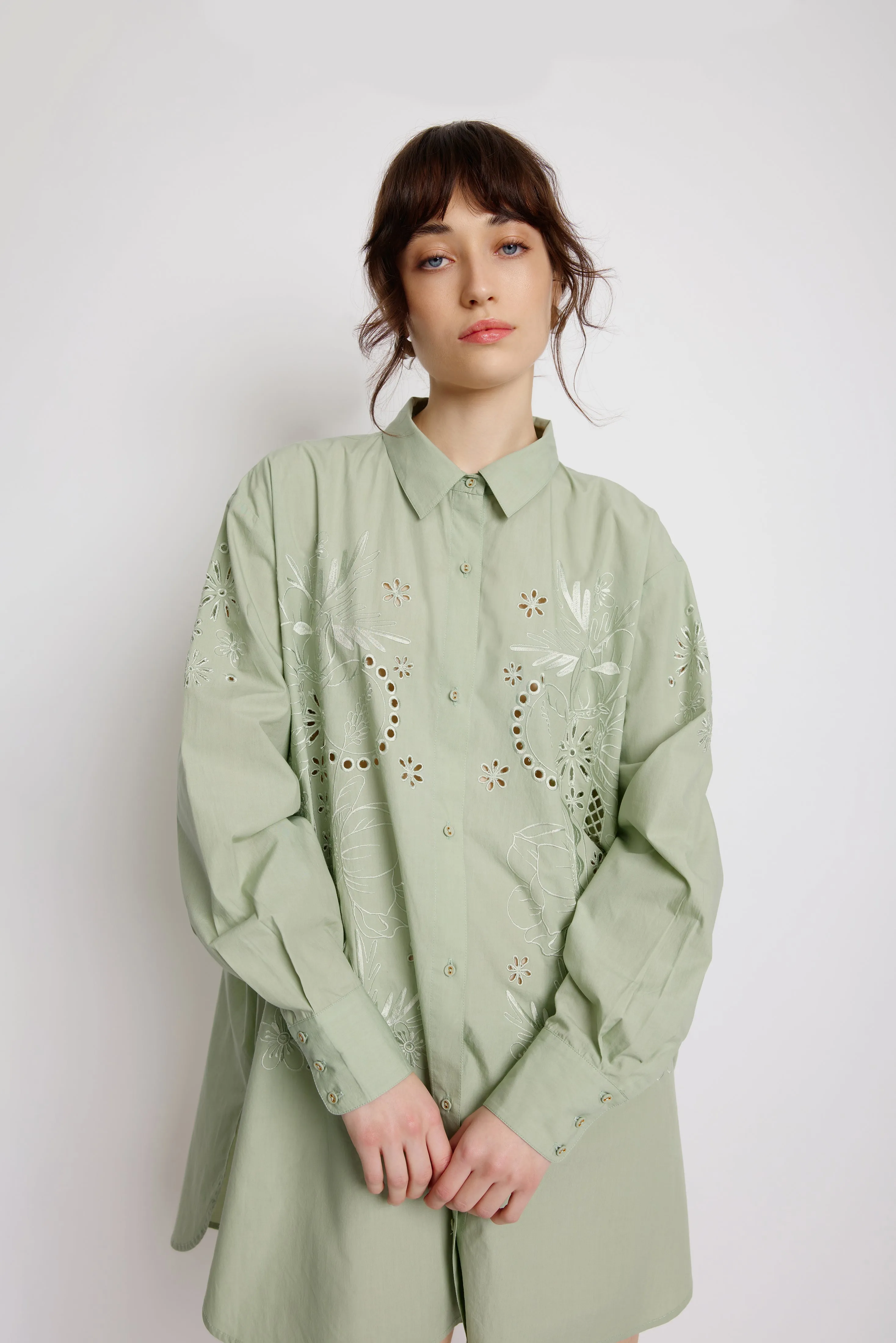 Wild Rose Shirt Dress - Sage