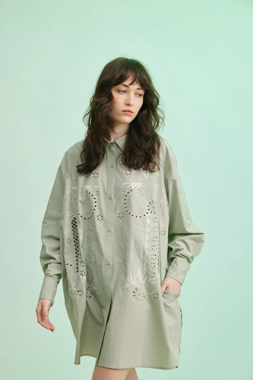 Wild Rose Shirt Dress - Sage