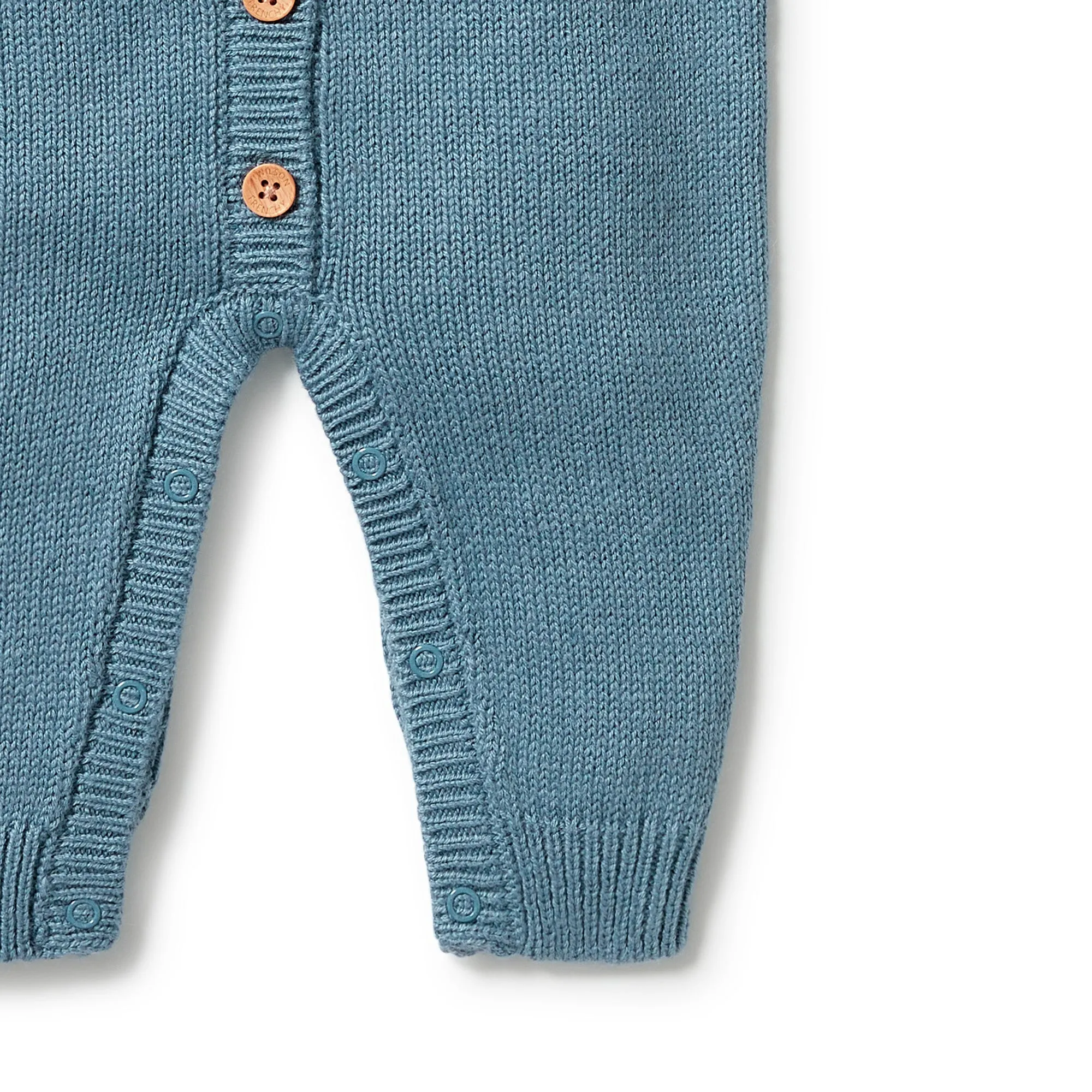 Wilson and Frenchy Knitted Button Growsuit - Bluestone