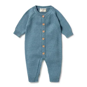 Wilson and Frenchy Knitted Button Growsuit - Bluestone