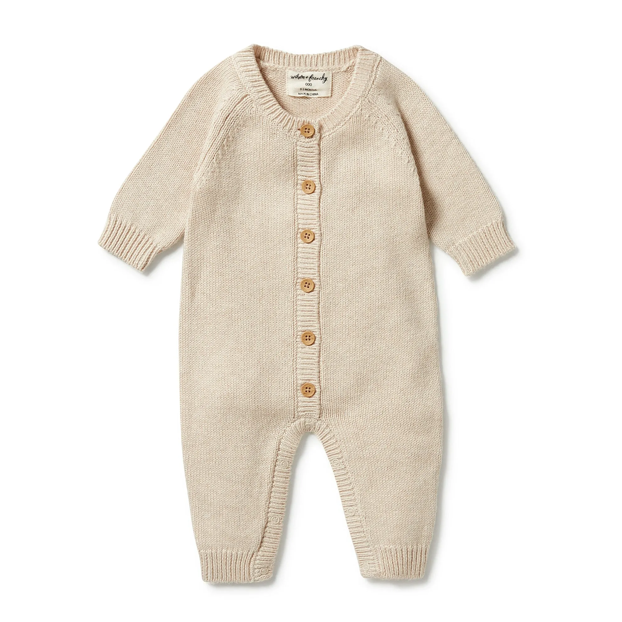 Wilson and Frenchy Knitted Button Growsuit - Oatmeal Melange