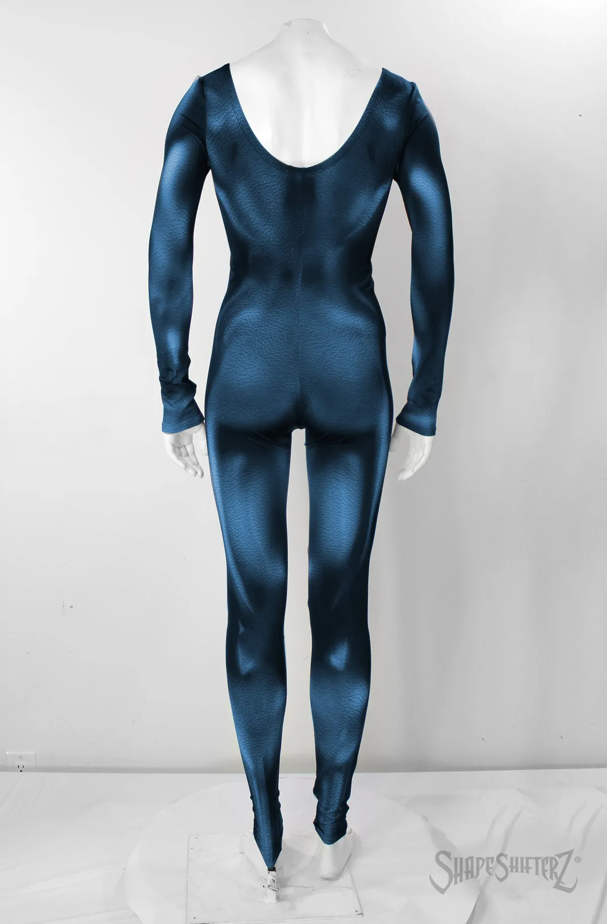 Woman's SuperSuit with Comic Highlights! Low, Scoop Neck, Pull-Up Catsuit. No Zipper