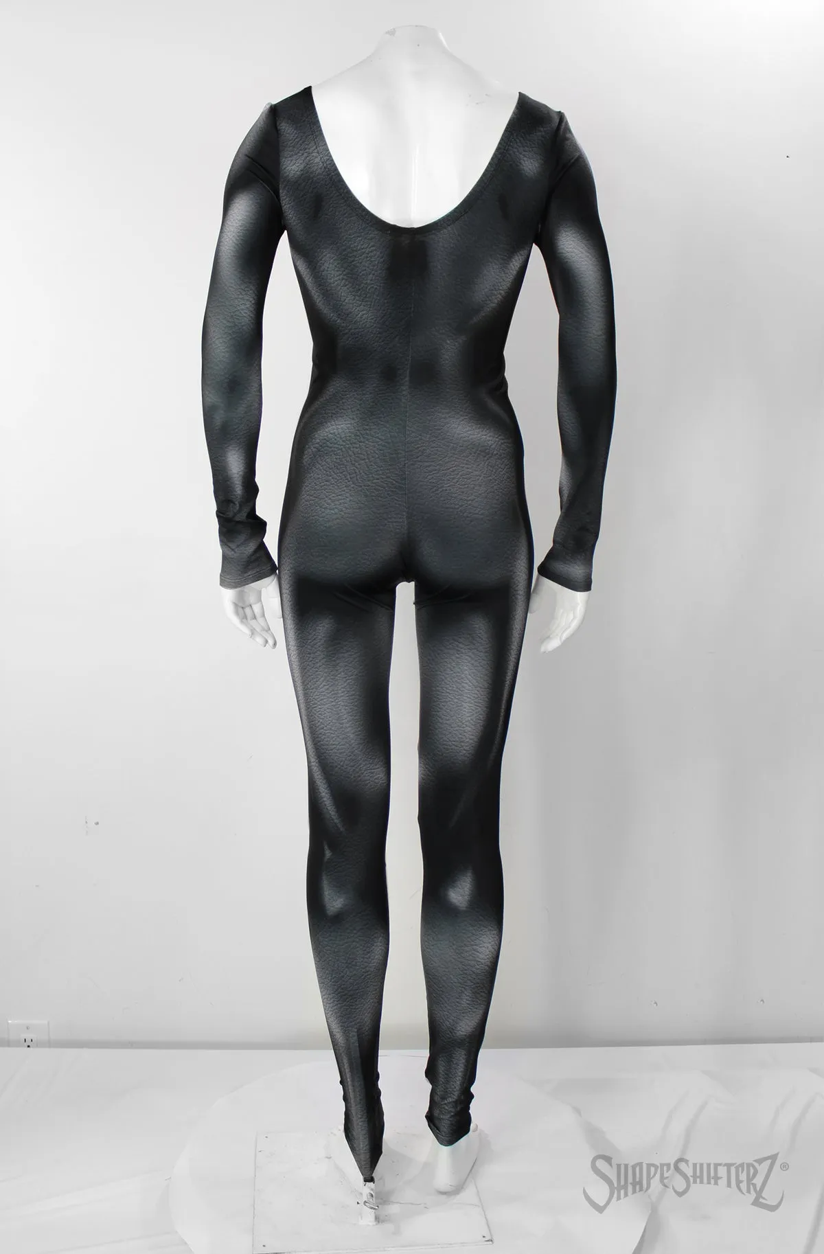 Woman's SuperSuit with Comic Highlights! Low, Scoop Neck, Pull-Up Catsuit. No Zipper