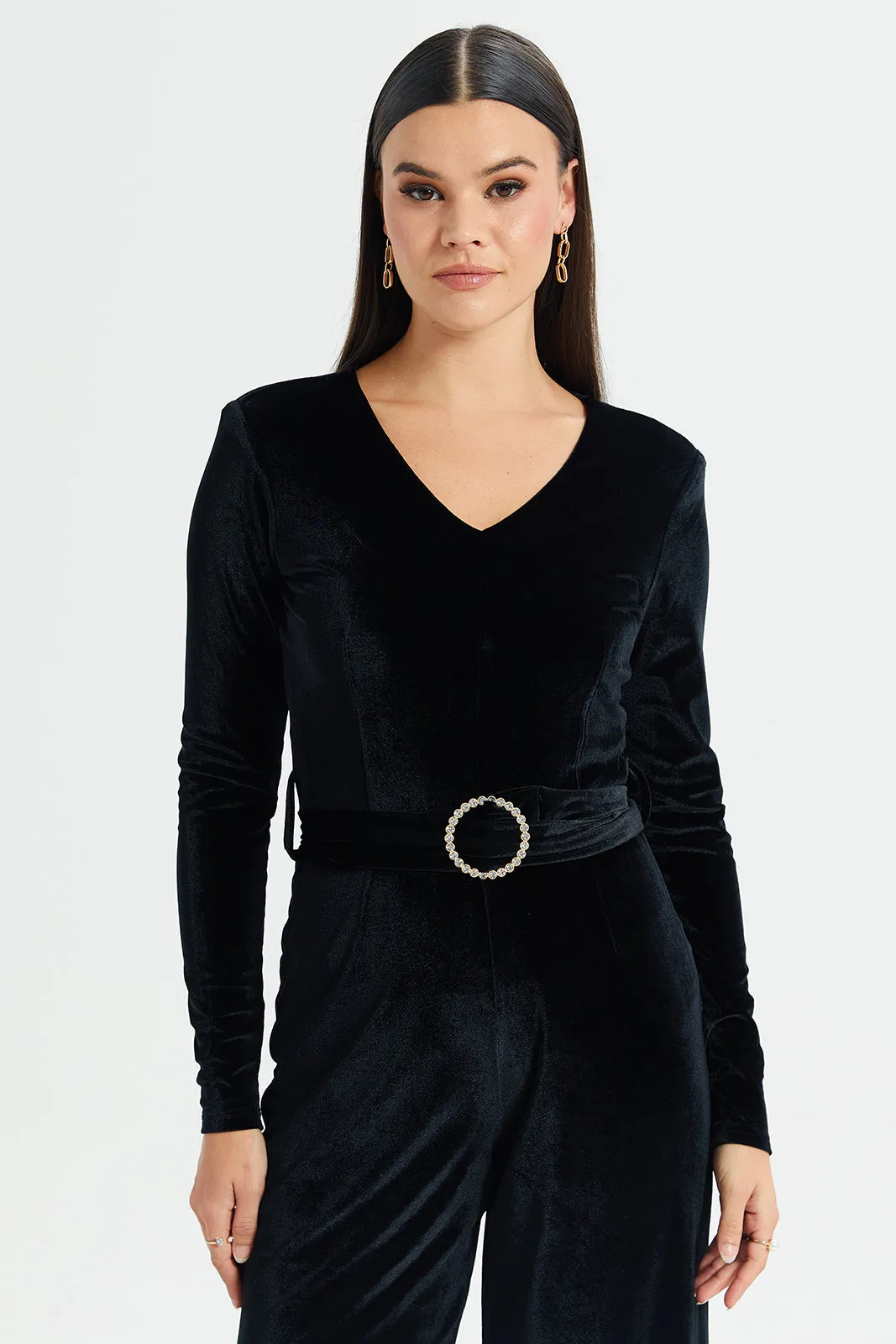 Women Black Velvet Jumpsuit