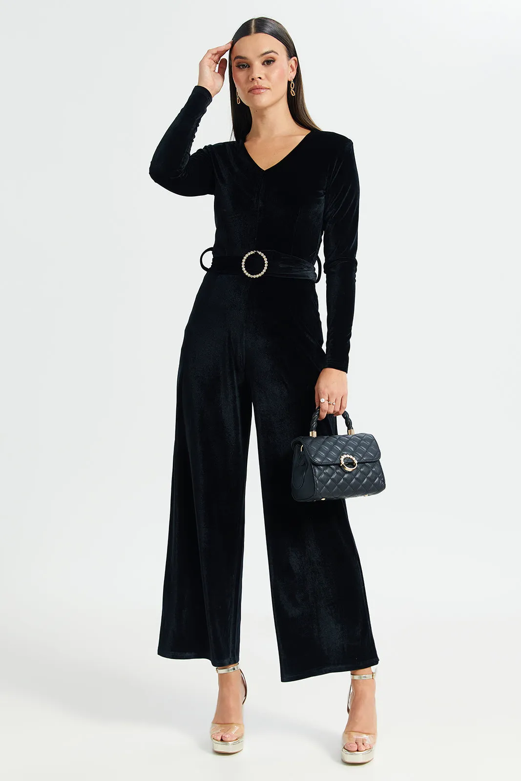 Women Black Velvet Jumpsuit