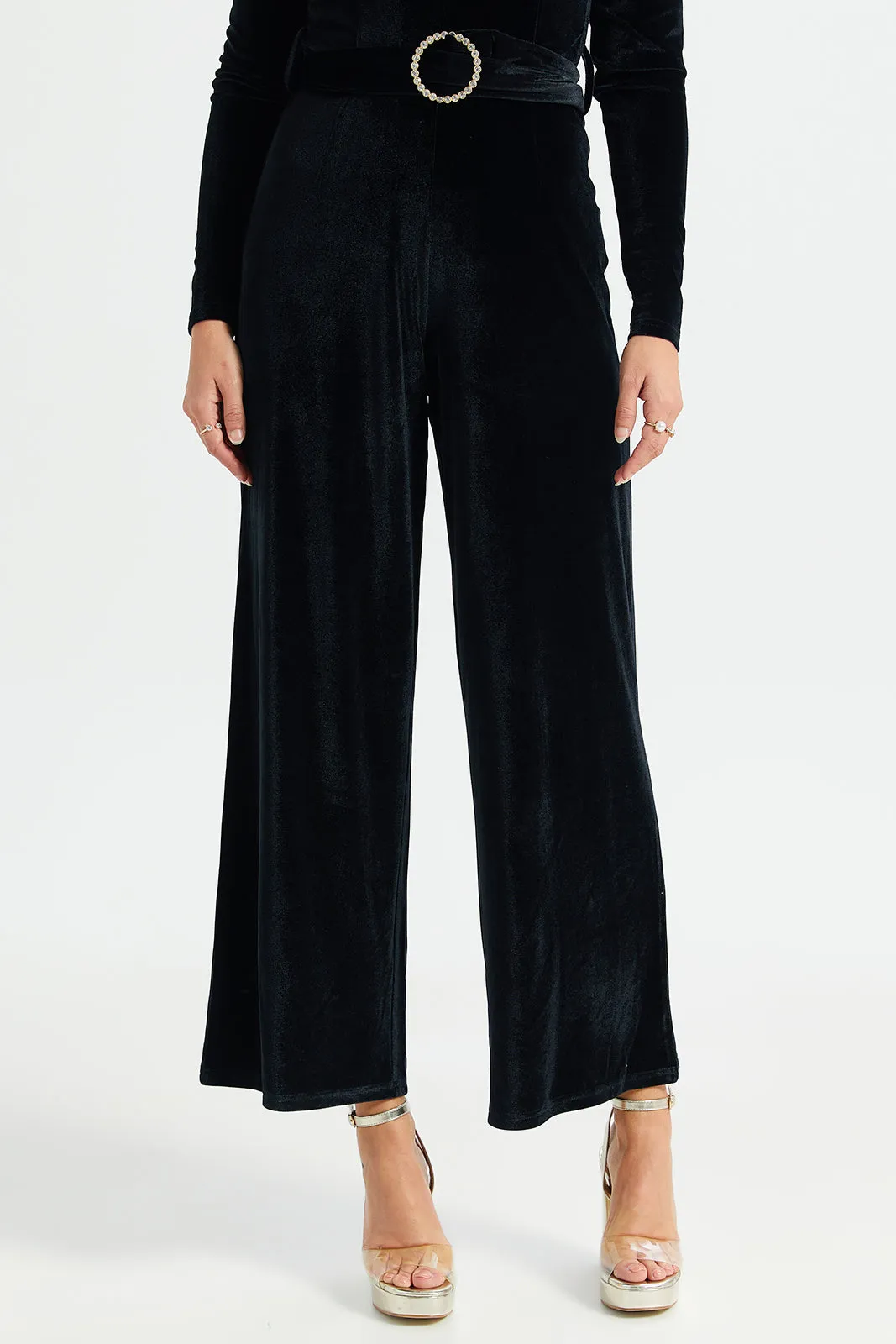 Women Black Velvet Jumpsuit