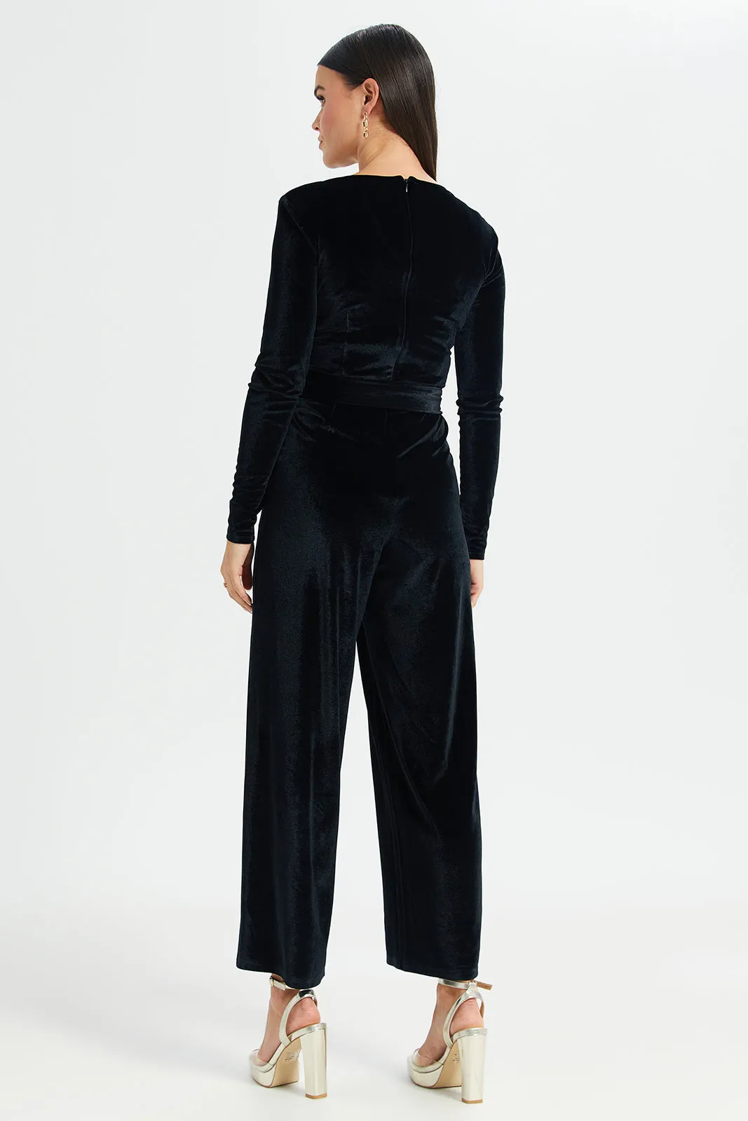 Women Black Velvet Jumpsuit