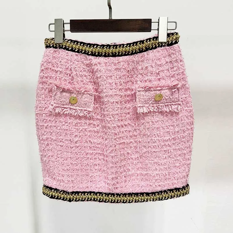 Women Chain-Trimmed Tweed Cropped Jacket Pink