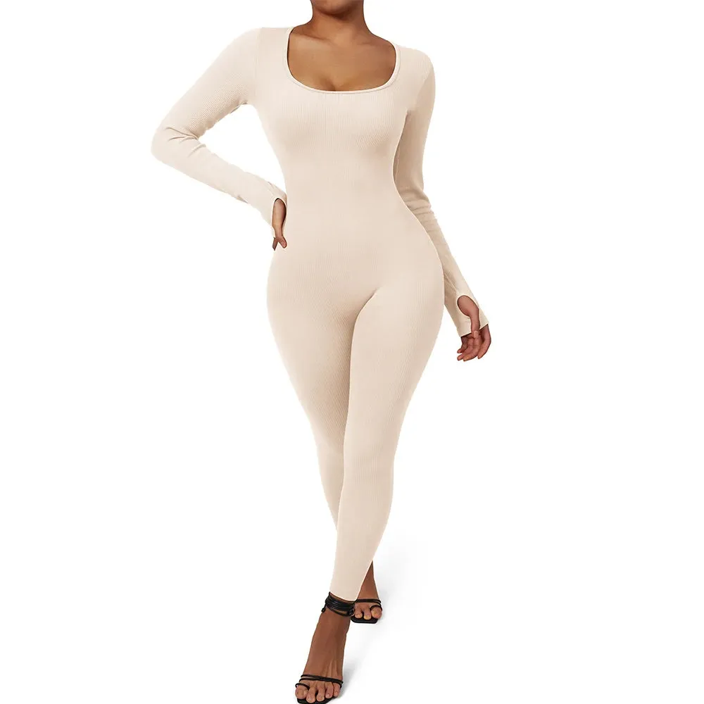 Women's  Ribbed One Piece Jumpsuits Outfits Bodycon Bodysuit Sexy Rompers Short Sleeve Exercise Yoga Jumpsuit Sportswear Mujer