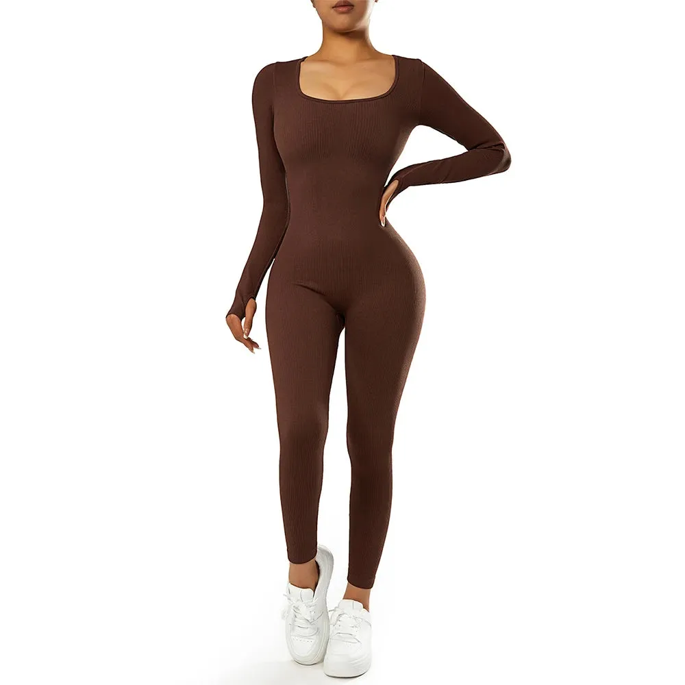 Women's  Ribbed One Piece Jumpsuits Outfits Bodycon Bodysuit Sexy Rompers Short Sleeve Exercise Yoga Jumpsuit Sportswear Mujer