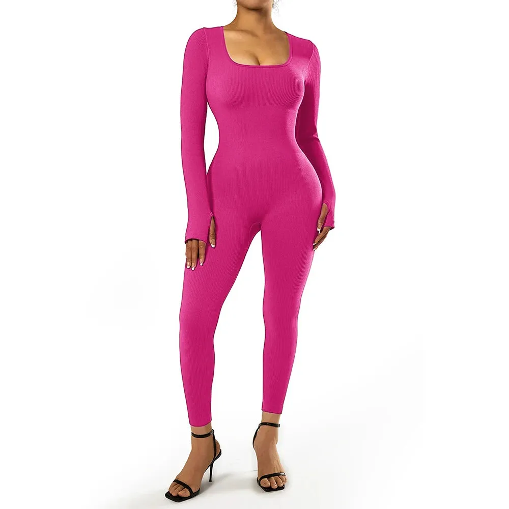 Women's  Ribbed One Piece Jumpsuits Outfits Bodycon Bodysuit Sexy Rompers Short Sleeve Exercise Yoga Jumpsuit Sportswear Mujer