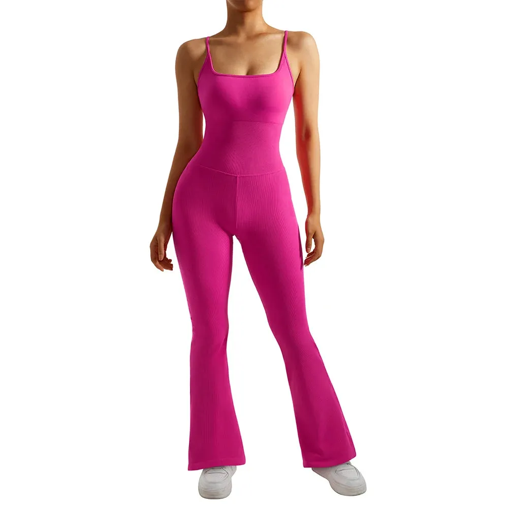 Women's  Ribbed One Piece Jumpsuits Outfits Bodycon Bodysuit Sexy Rompers Short Sleeve Exercise Yoga Jumpsuit Sportswear Mujer