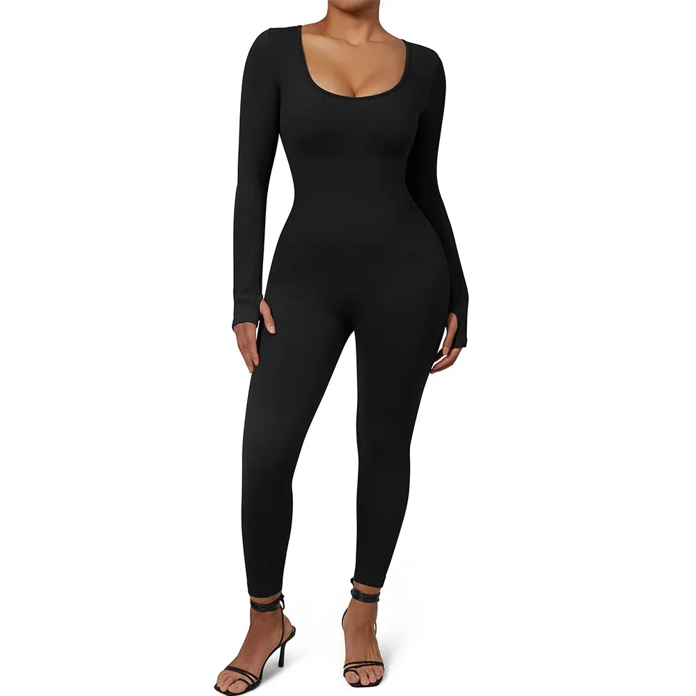 Women's  Ribbed One Piece Jumpsuits Outfits Bodycon Bodysuit Sexy Rompers Short Sleeve Exercise Yoga Jumpsuit Sportswear Mujer