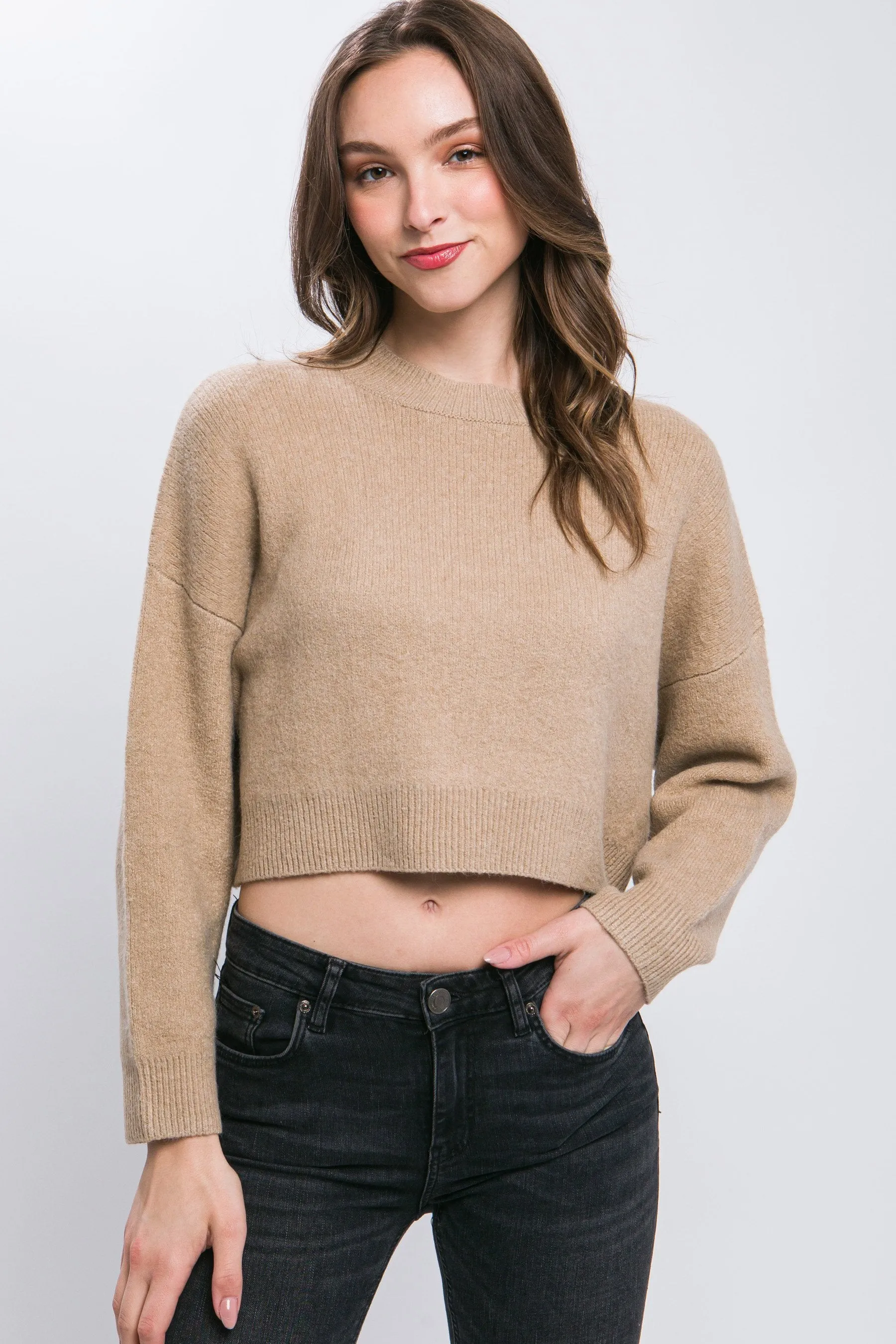 Women's Soiled Color Wool blend cropped sweater top