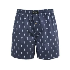 Woven Cotton Boxer Shorts Navy Lobster design