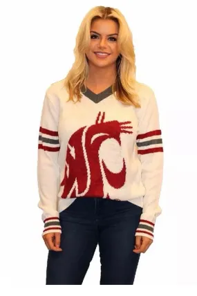 WSU White and Crimson Tribute V-Neck Sweater (UNISEX SIZING)