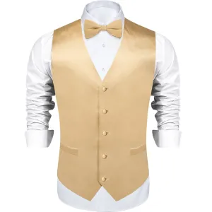 Yellow Solid Silk Men's Vest Single Vest