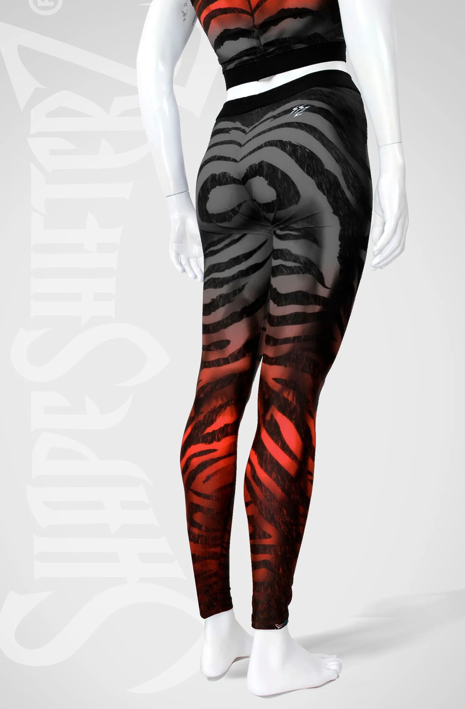 Zebra Leggings - Black to Red Fade - High Contour