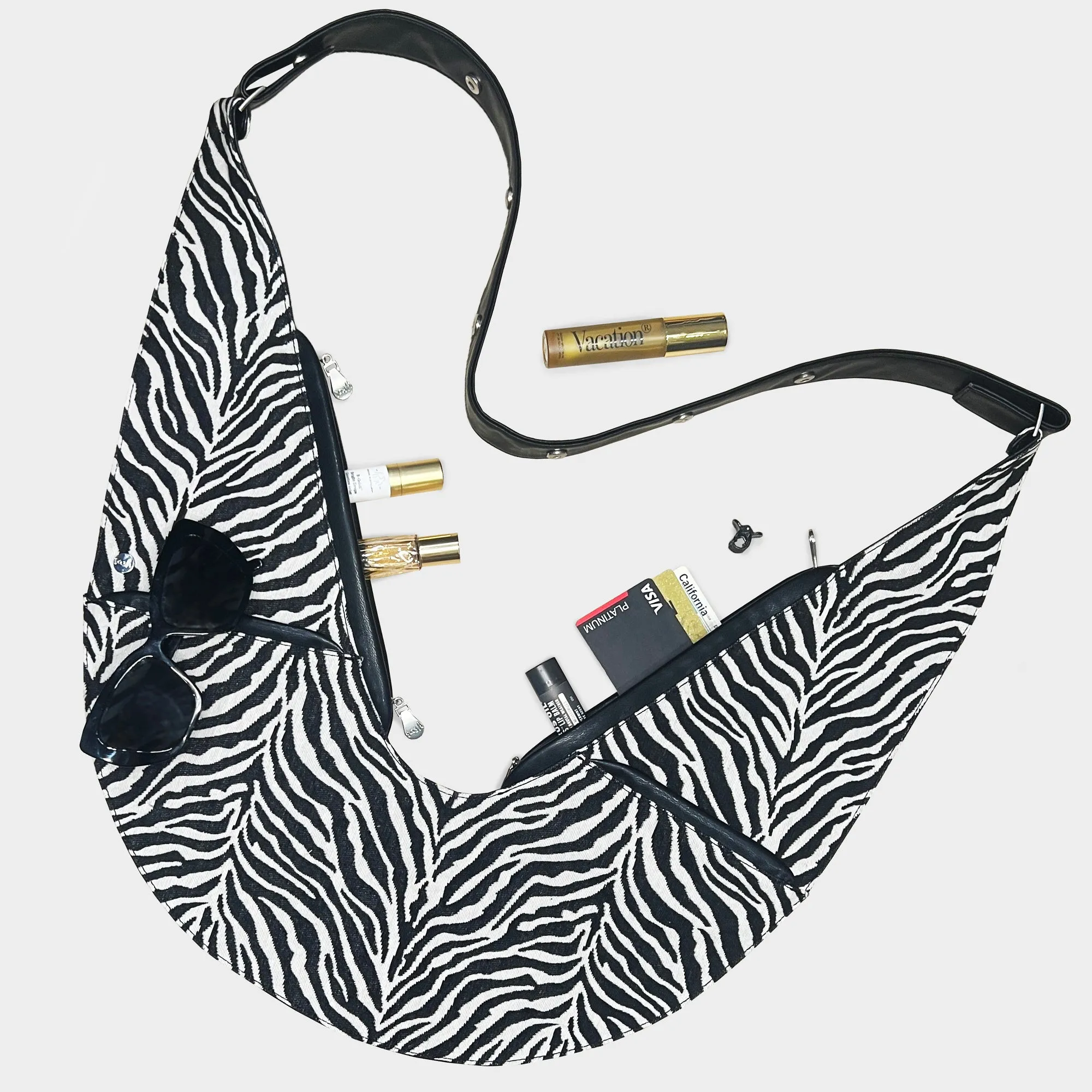 Zebra Sash Bag w/ Black Faux